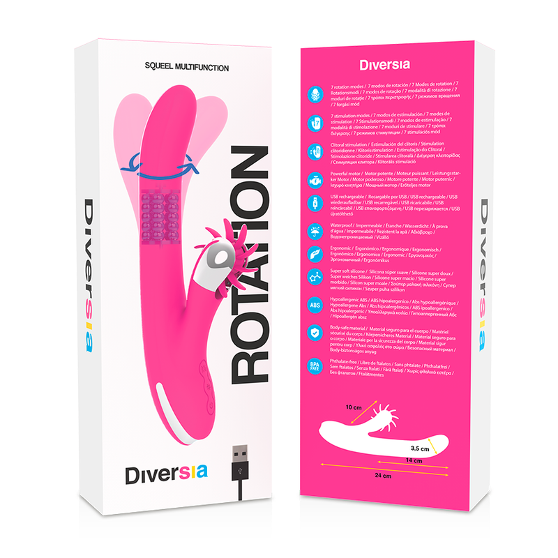 ROTATION vibrador conejo en silicona con USB para estimulación de vagina y clítoris, en caja