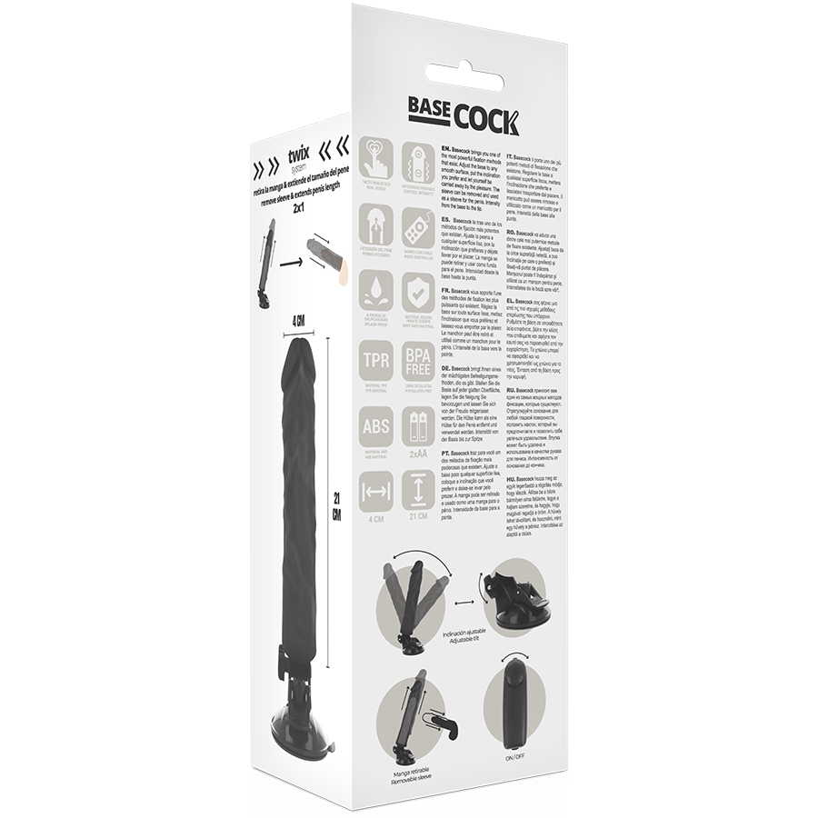 BASECOCK dildo pene consolador realista con vibración y control remoto 210x40mm, caja atrás