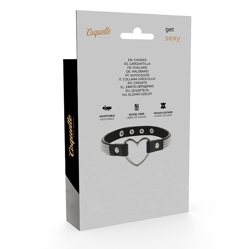 COQUETTE CHIC DESIRE choker collar en cuero vegano con corazón, caja  por detrás