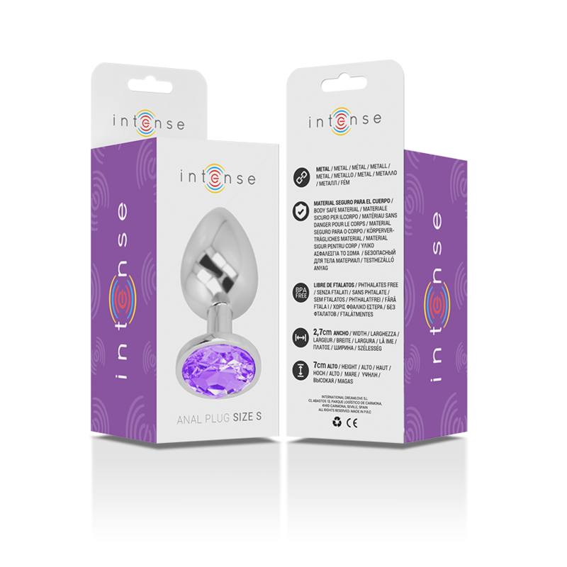 INTENSE plug anal metal cristal redondo violeta talla S, en caja