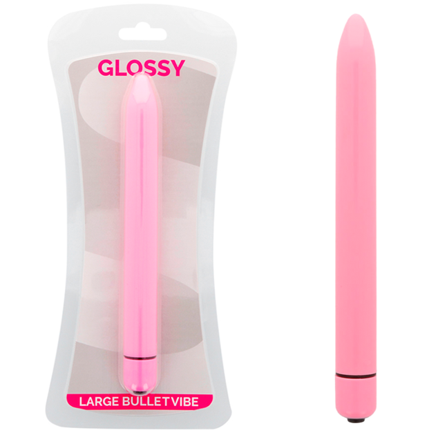 GLOSSY SLIM bala vibradora larga rosa, con empaque original