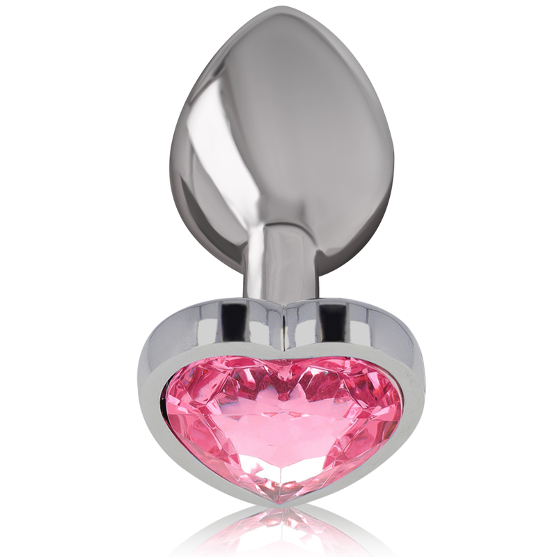INTENSE plug tapón anal en metal con cristal corazón rosa talla M, vista inclinada