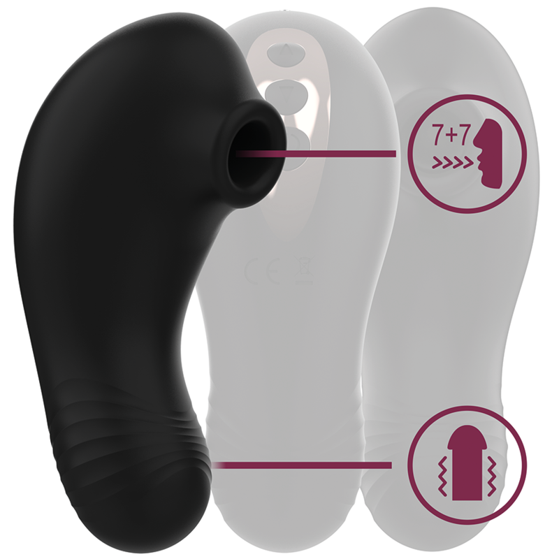 RITHUAL SHUSHU PRO vibrador y succionador de clítoris de bolsillo negro, funciones
