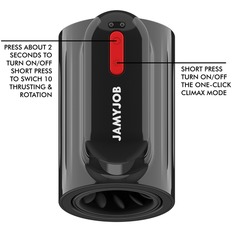 JAMYJOB VORTEX masturbador automatico para hombre turbo con empuje y rotación 360, indicaciones