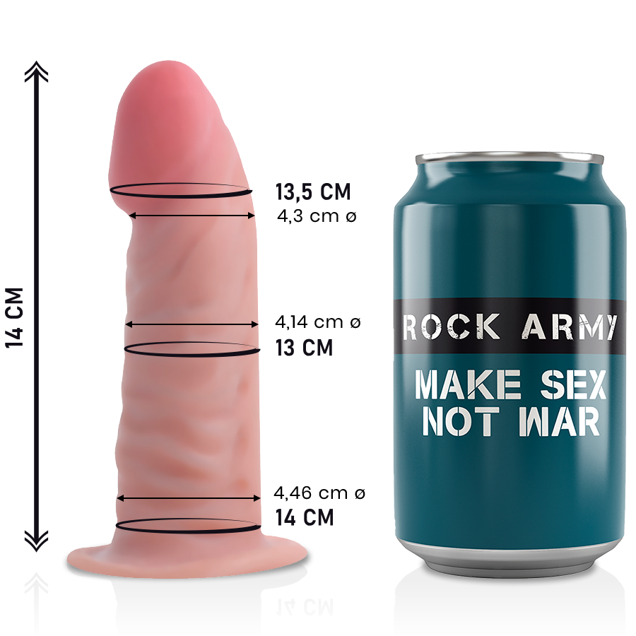 ROCKY ARMY TIGER dildo pene consolador realista deslizable con ventosa de succión 140x44mm, medidas